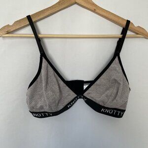 Knotty Knickers Gray & Black Cotton-Blend Bralette With Adjustable Straps & Hook